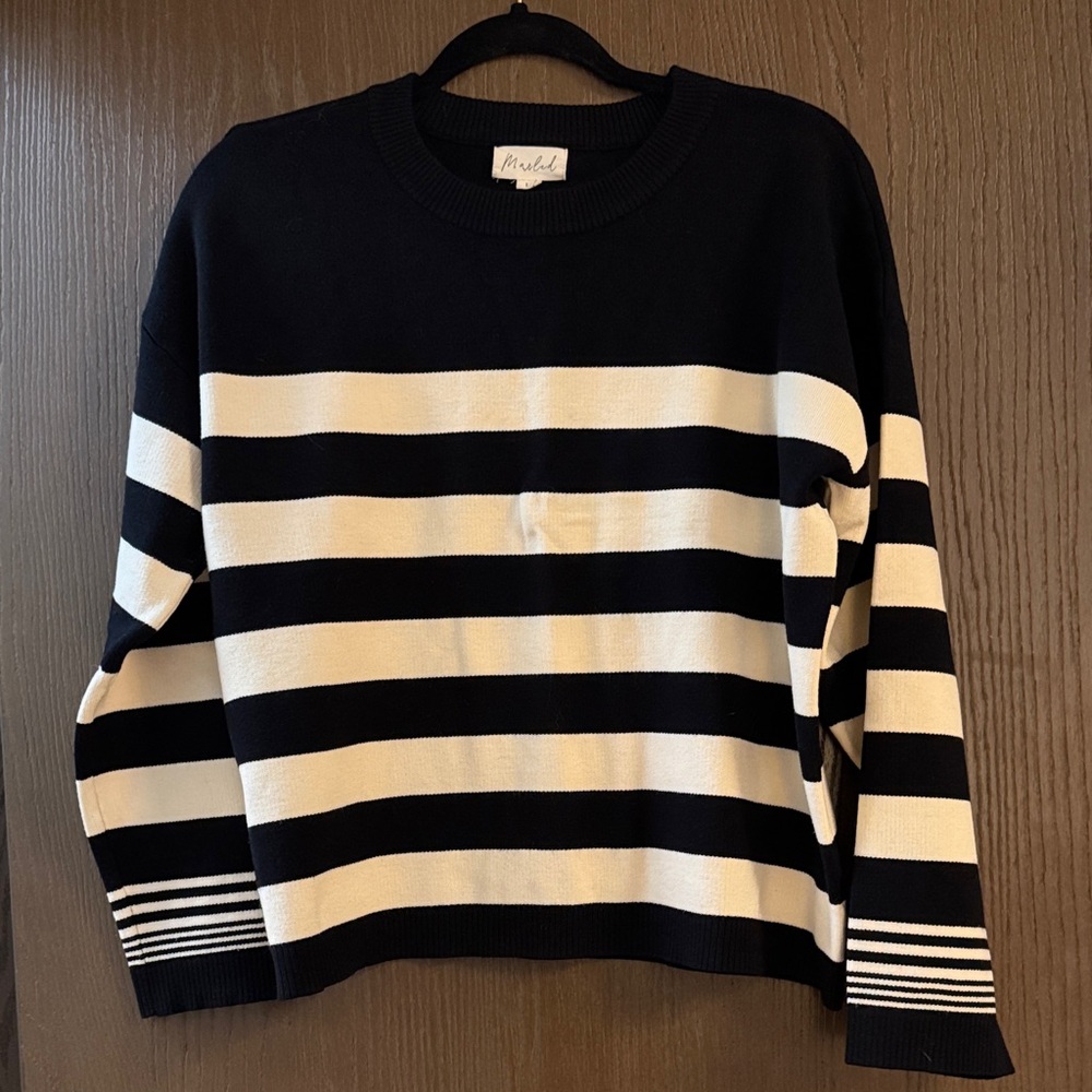 Marled Black and Cream Striped Crewneck Sweater